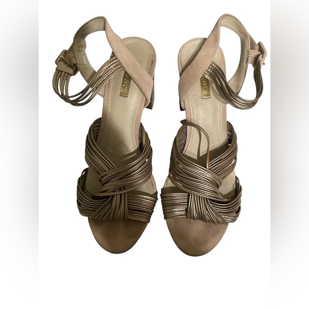 Louise et Cie Kamden Cross Front‎ Block Heels Sandals Metallic Pink Blush: 9M